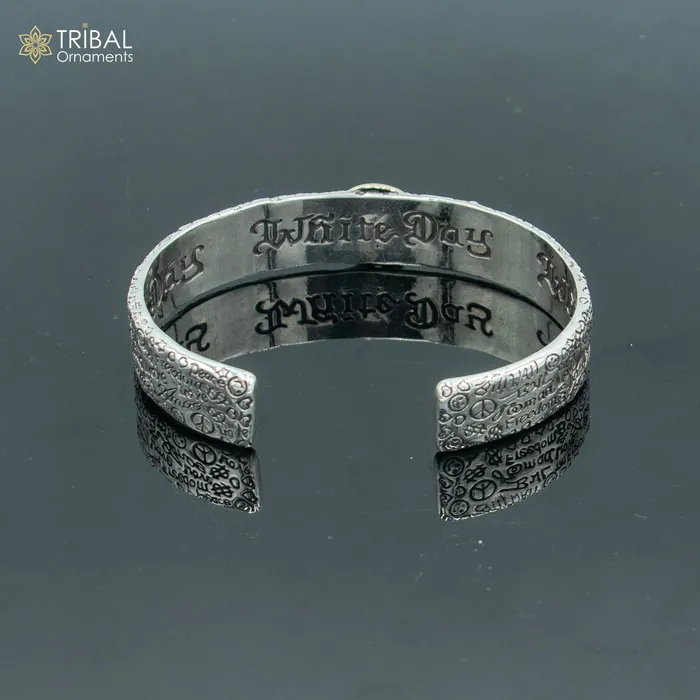 Bracelets TRIBAL ORNAMENTS 925 sterling silver handmade lord shiva mantra om design adjustable bangle bracelet kada unisex jewelry cuff244