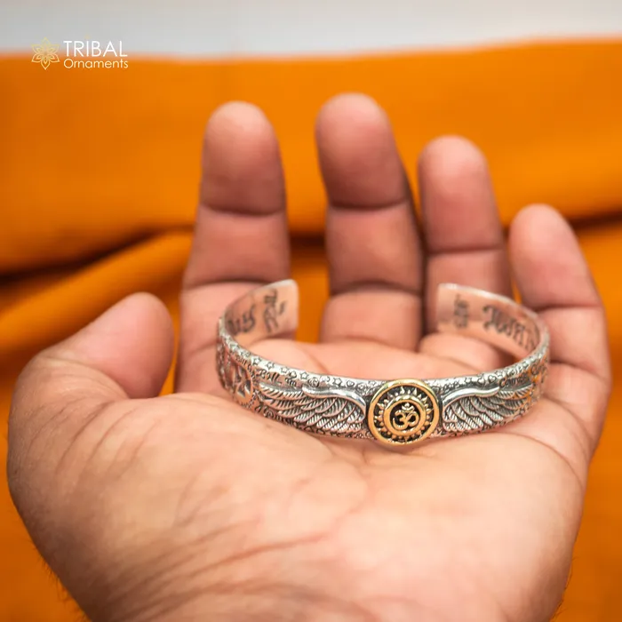 Bracelets TRIBAL ORNAMENTS 925 sterling silver handmade lord shiva mantra om design adjustable bangle bracelet kada unisex jewelry cuff244