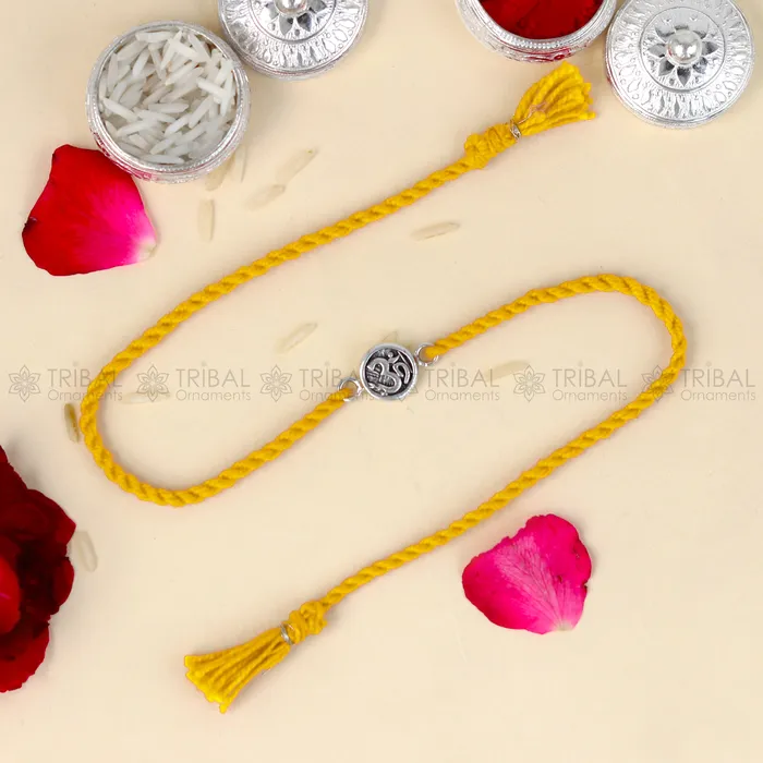 Bracelets TRIBAL ORNAMENTS 925 Sterling silver Lord Om Shiv mantra design pendant Rakhi bracelet Rakshabandhan festival rk358
