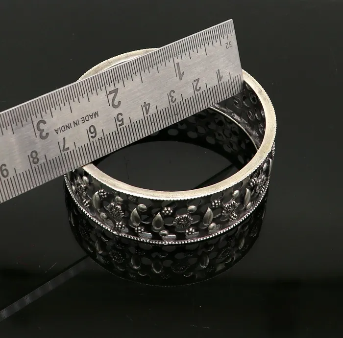 Bracelets TRIBAL ORNAMENTS 925 sterling silver vintage style handcrafted flower design kada bangle bracelet tribal wedding jewelry for girls from india ba98