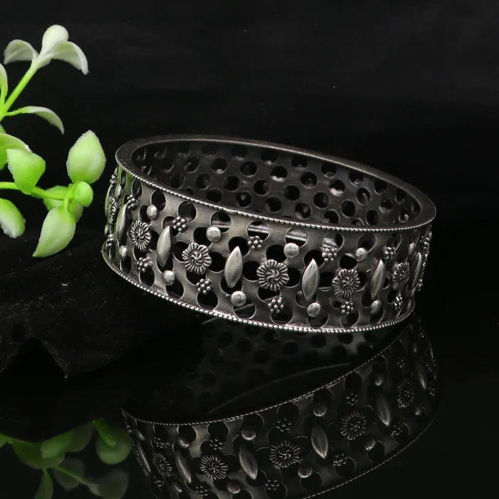 Bracelets TRIBAL ORNAMENTS 925 sterling silver vintage style handcrafted flower design kada bangle bracelet tribal wedding jewelry for girls from india ba98