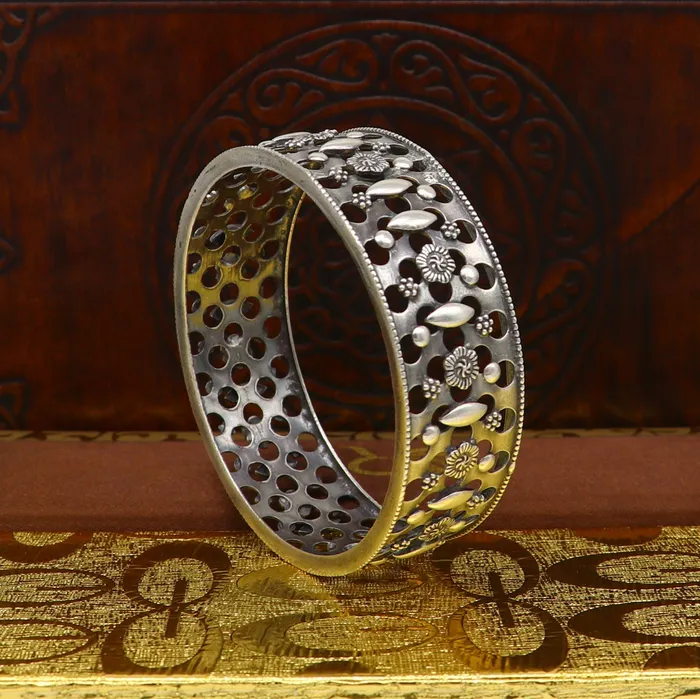 Bracelets TRIBAL ORNAMENTS 925 sterling silver vintage style handcrafted flower design kada bangle bracelet tribal wedding jewelry for girls from india ba98