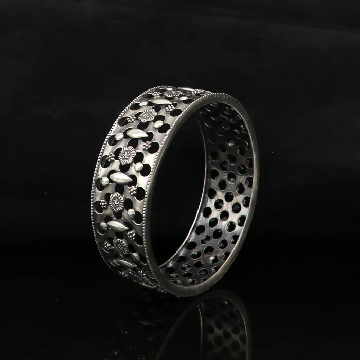 Bracelets TRIBAL ORNAMENTS 925 sterling silver vintage style handcrafted flower design kada bangle bracelet tribal wedding jewelry for girls from india ba98