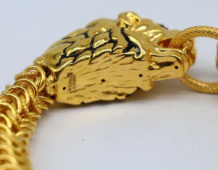 Bracelets TRIBAL ORNAMENTS Indian Traditional cultural lion face design bracelet hallmarked 22kt yellow gold mens bracelet lion head unique wrist bracelet gbr44