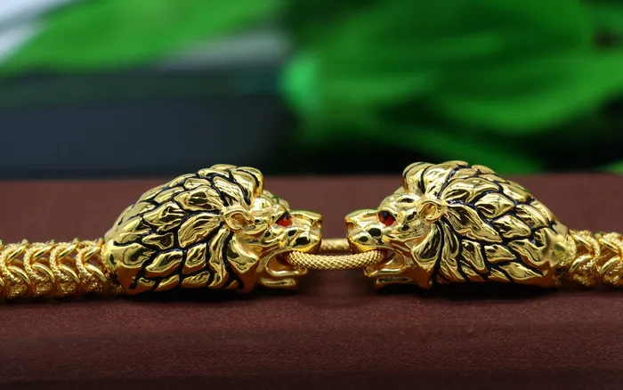 Bracelets TRIBAL ORNAMENTS Indian Traditional cultural lion face design bracelet hallmarked 22kt yellow gold mens bracelet lion head unique wrist bracelet gbr44