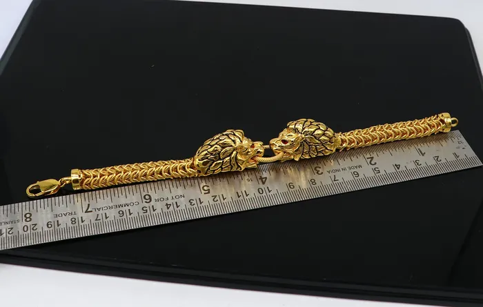 Bracelets TRIBAL ORNAMENTS Indian Traditional cultural lion face design bracelet hallmarked 22kt yellow gold mens bracelet lion head unique wrist bracelet gbr44