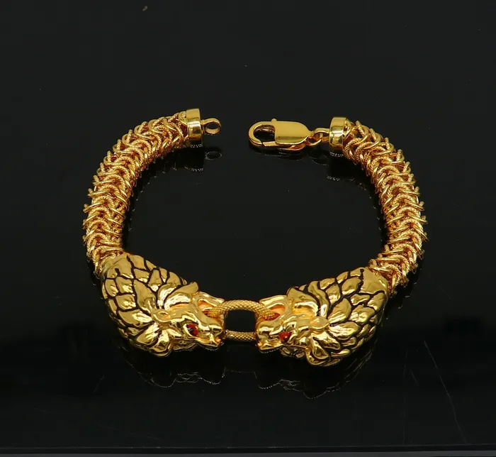 Bracelets TRIBAL ORNAMENTS Indian Traditional cultural lion face design bracelet hallmarked 22kt yellow gold mens bracelet lion head unique wrist bracelet gbr44