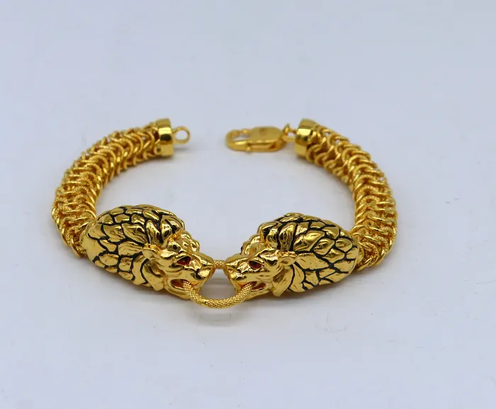 Bracelets TRIBAL ORNAMENTS Indian Traditional cultural lion face design bracelet hallmarked 22kt yellow gold mens bracelet lion head unique wrist bracelet gbr44