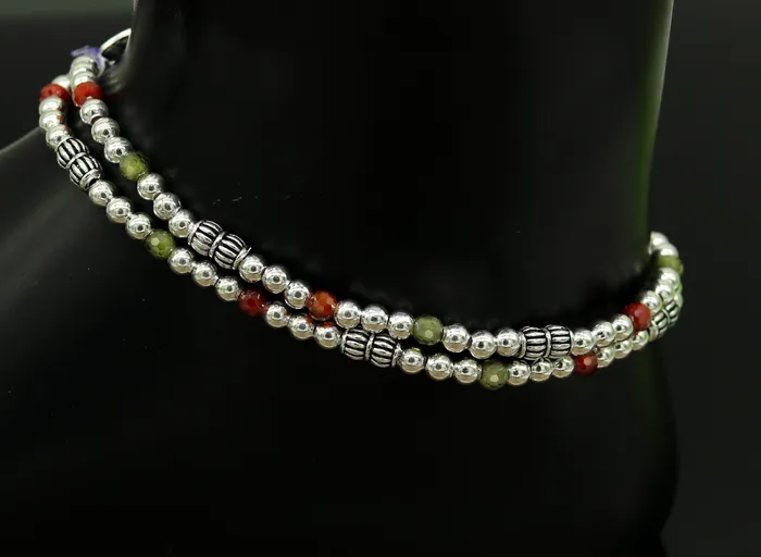 Bracelets TRIBAL ORNAMENTS Modern stylish handmade silver beaded adjustable ankle bracelet excellent belly dance jewelry customized personalized gifting nank 210 Bracelets TRIBAL ORNAMENTS Modern stylish handmade silver beaded adjustable ankle bracelet excellent belly dance jewelry customized personalized gifting nank 210