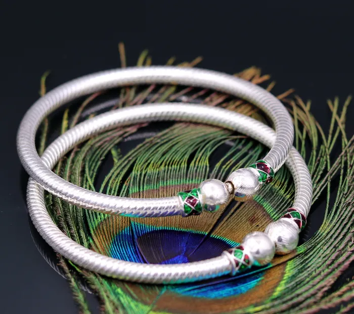 Bracelets TRIBAL ORNAMENTS sterling silver Handmade vintage antique design silver bangle bracelet pair tribal belly dance jewelry from rajasthan india ba14