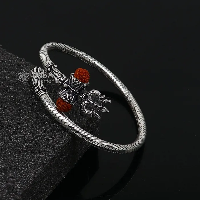 Bracelets TRIBAL ORNAMENTS Trendy Lord Shiva trident trishul trishool kada 925 Sterling silver handmade bangle bracelet with natural Rudraksha magical kada nsk744 Bracelets TRIBAL ORNAMENTS Trendy Lord Shiva trident trishul trishool kada 925 Sterling silver handmade bangle bracelet with natural Rudraksha magical kada nsk744