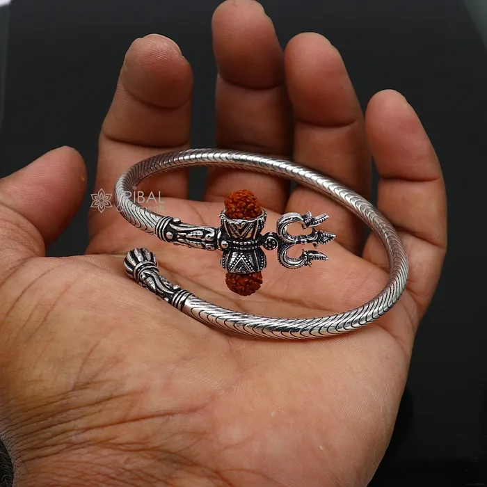 Bracelets TRIBAL ORNAMENTS Trendy Lord Shiva trident trishul trishool kada 925 Sterling silver handmade bangle bracelet with natural Rudraksha magical kada nsk744