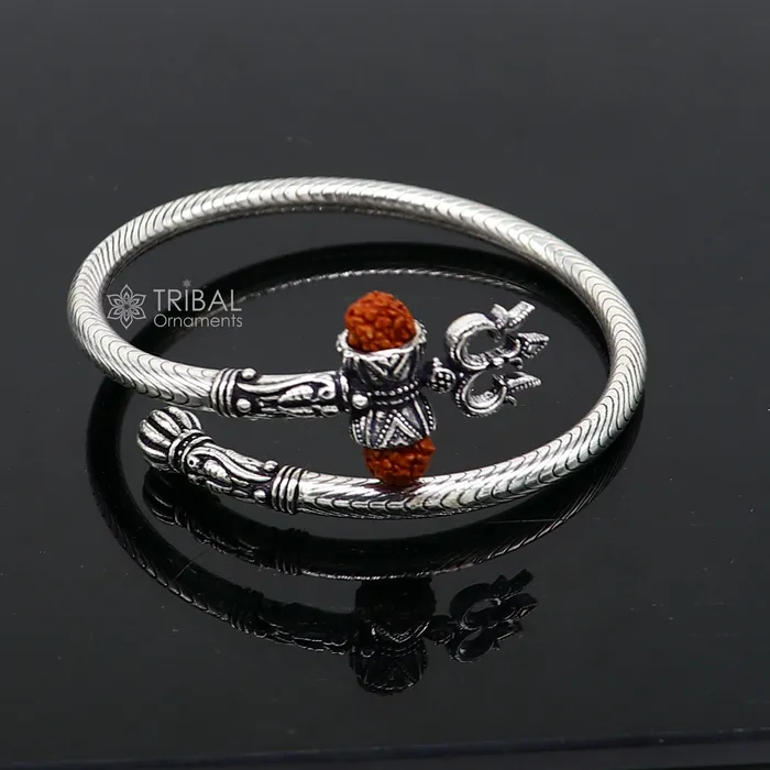 Bracelets TRIBAL ORNAMENTS Trendy Lord Shiva trident trishul trishool kada 925 Sterling silver handmade bangle bracelet with natural Rudraksha magical kada nsk744