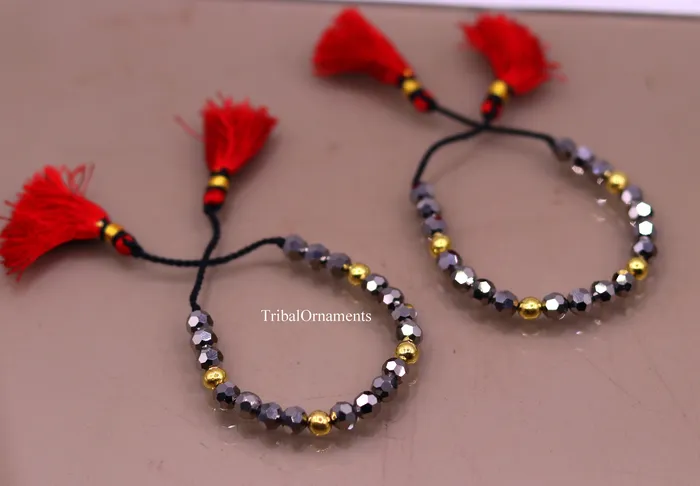 Bracelets TRIBAL ORNAMENTS Vintage design handmade 20kt yellow gold wax beads with Gray stone size free cuff bracelet Nazarmaniya ethnic jewelry best gift for girls Bracelets TRIBAL ORNAMENTS Vintage design handmade 20kt yellow gold wax beads with Gray stone size free cuff bracelet Nazarmaniya ethnic jewelry best gift for girls