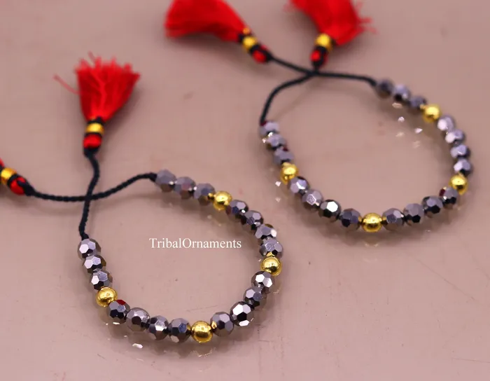Bracelets TRIBAL ORNAMENTS Vintage design handmade 20kt yellow gold wax beads with Gray stone size free cuff bracelet Nazarmaniya ethnic jewelry best gift for girls Bracelets TRIBAL ORNAMENTS Vintage design handmade 20kt yellow gold wax beads with Gray stone size free cuff bracelet Nazarmaniya ethnic jewelry best gift for girls