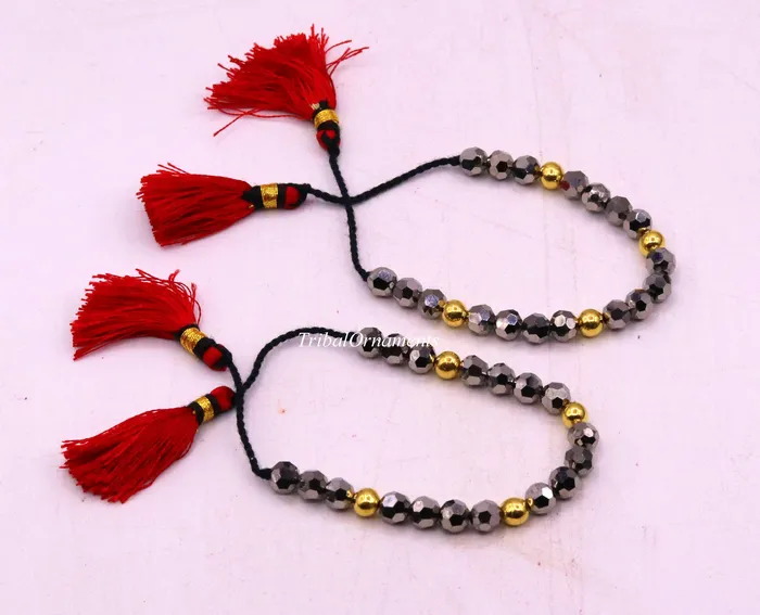 Bracelets TRIBAL ORNAMENTS Vintage design handmade 20kt yellow gold wax beads with Gray stone size free cuff bracelet Nazarmaniya ethnic jewelry best gift for girls Bracelets TRIBAL ORNAMENTS Vintage design handmade 20kt yellow gold wax beads with Gray stone size free cuff bracelet Nazarmaniya ethnic jewelry best gift for girls