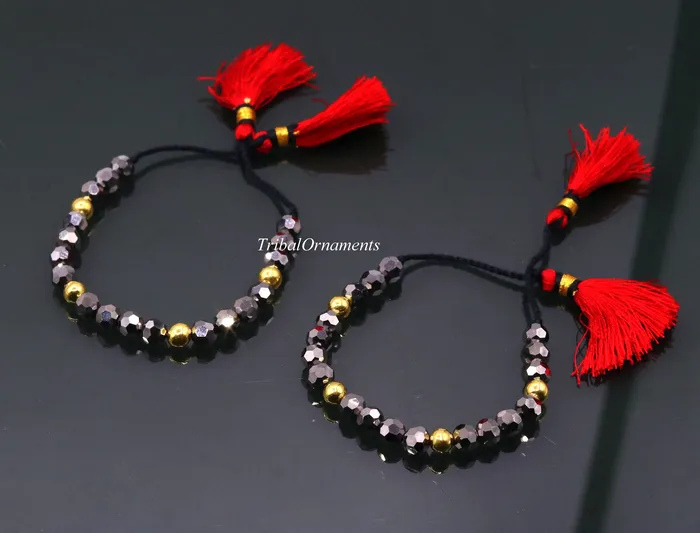 Bracelets TRIBAL ORNAMENTS Vintage design handmade 20kt yellow gold wax beads with Gray stone size free cuff bracelet Nazarmaniya ethnic jewelry best gift for girls Bracelets TRIBAL ORNAMENTS Vintage design handmade 20kt yellow gold wax beads with Gray stone size free cuff bracelet Nazarmaniya ethnic jewelry best gift for girls