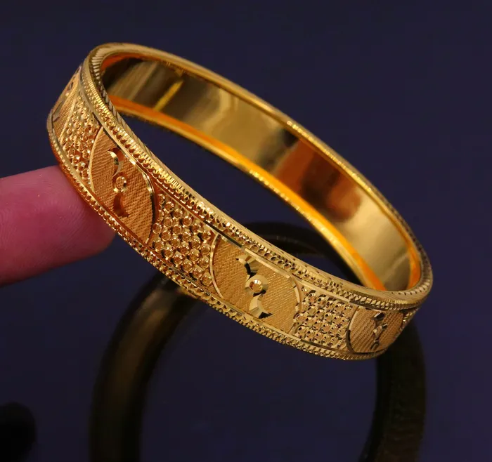Certified 22kt yellow gold handmade solid bangle bracelet kada jewelry fabulous diamond cut designer jewelry for womens ba46 TRIBAL ORNAMENTS Bracelets