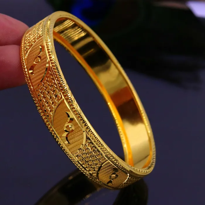 Certified 22kt yellow gold handmade solid bangle bracelet kada jewelry fabulous diamond cut designer jewelry for womens ba46 TRIBAL ORNAMENTS Bracelets