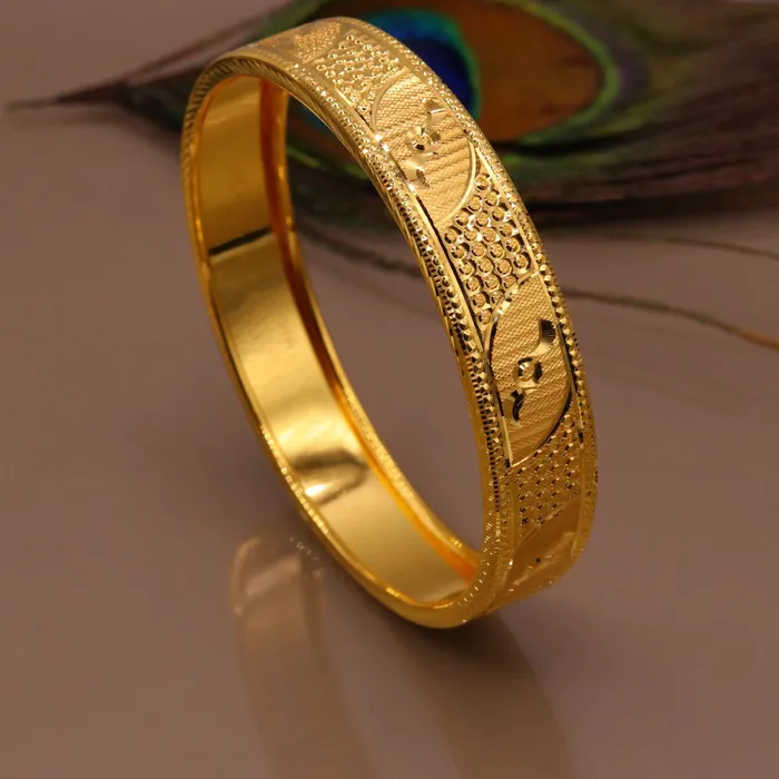 Certified 22kt yellow gold handmade solid bangle bracelet kada jewelry fabulous diamond cut designer jewelry for womens ba46 TRIBAL ORNAMENTS Bracelets