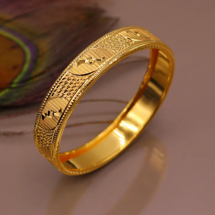 Certified 22kt yellow gold handmade solid bangle bracelet kada jewelry fabulous diamond cut designer jewelry for womens ba46 TRIBAL ORNAMENTS Bracelets