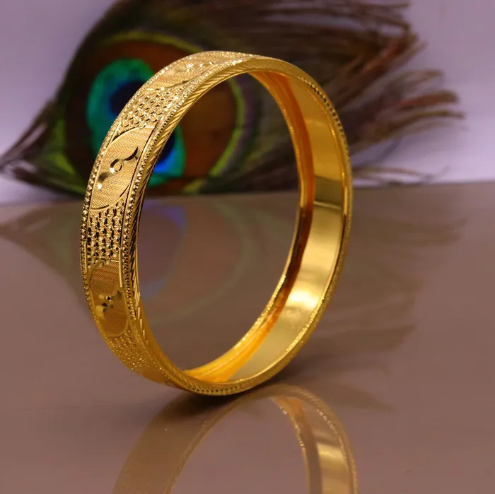 Certified 22kt yellow gold handmade solid bangle bracelet kada jewelry fabulous diamond cut designer jewelry for womens ba46 TRIBAL ORNAMENTS Bracelets