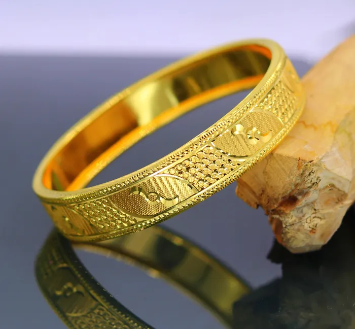 Certified 22kt yellow gold handmade solid bangle bracelet kada jewelry fabulous diamond cut designer jewelry for womens ba46 TRIBAL ORNAMENTS Bracelets
