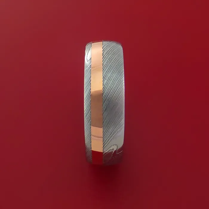 Damascus Steel Ring with Copper Inlay Custom Made Band Lashbrook Rings
