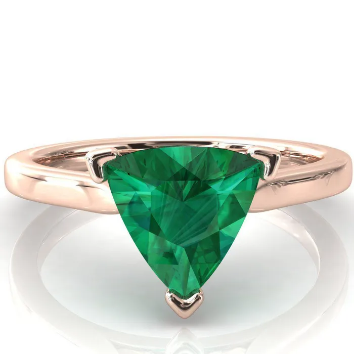 Darci Trillion Emerald 3 Prong Cathedral Solitaire Engagement Ring Fire Brilliance Rings