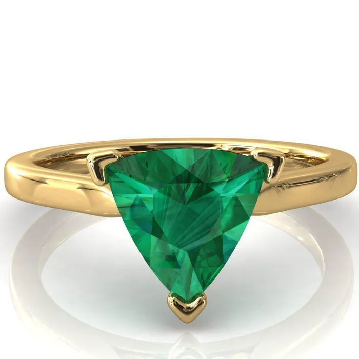 Darci Trillion Emerald 3 Prong Cathedral Solitaire Engagement Ring Fire Brilliance Rings