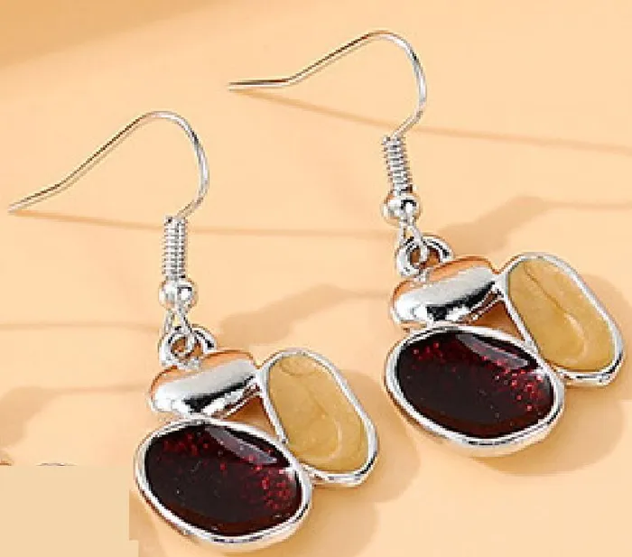 E1319 Silver Deep Red Beige Baked Enamel Design Earrings 02 Earrings