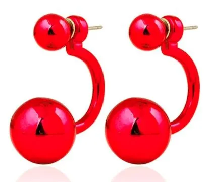 E449 Red Behind The Ear Double Ball Earrings Susan Earrings