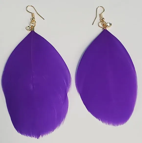 E643 Large Purple Feather with Rhinestone Earrings POLLY Earrings