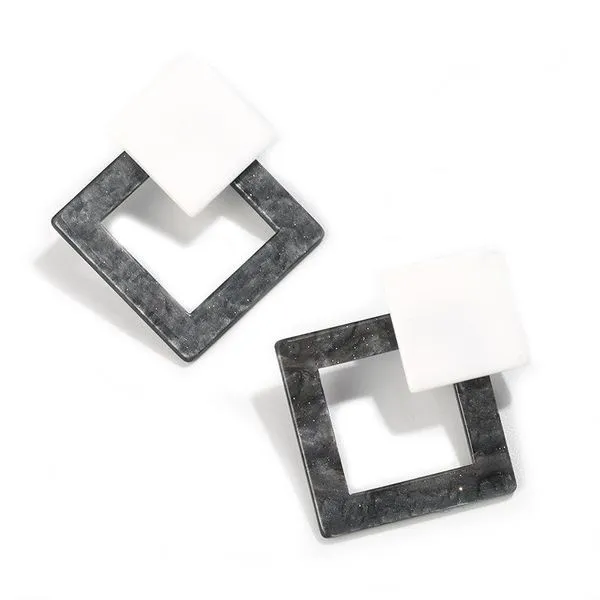 Earrings 01 E1174 Gray White Acrylic Geometric Earrings