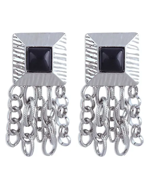 Earrings 02 E1892 Silver Square Chain Tassel Earrings
