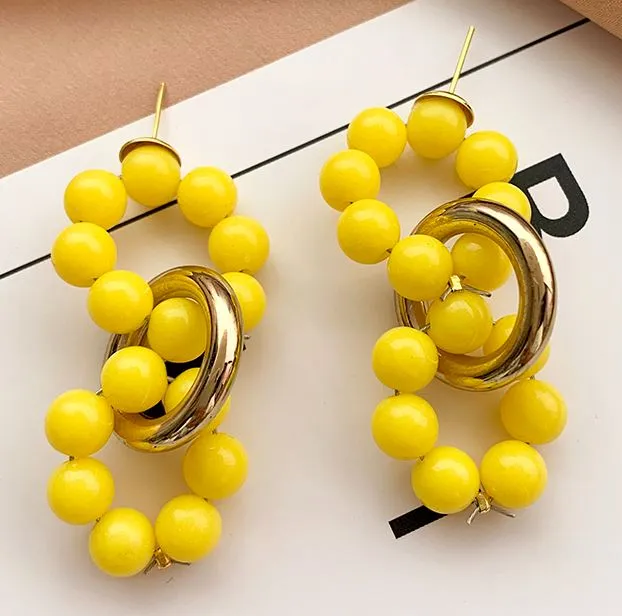 Earrings 02 E517 Gold Yellow Bead Multi Circle Earrings