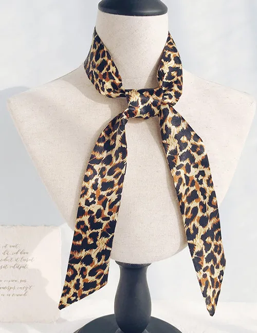 Earrings 02 H482 Brown Leopard Print Satin Scarf