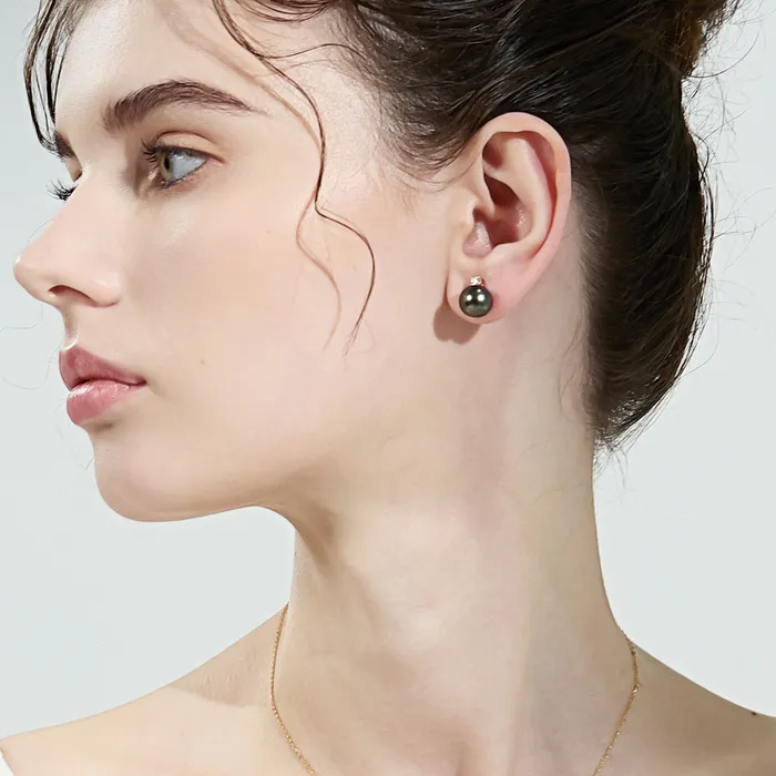 Earrings 18K Gold Tahitian Pearl Earrings KE00168 Pearly Lustre