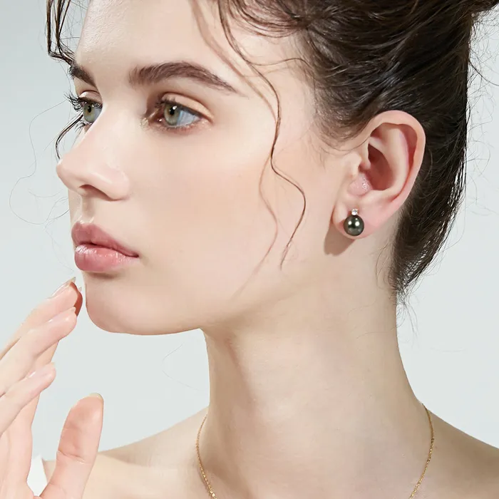 Earrings 18K Gold Tahitian Pearl Earrings KE00168 Pearly Lustre