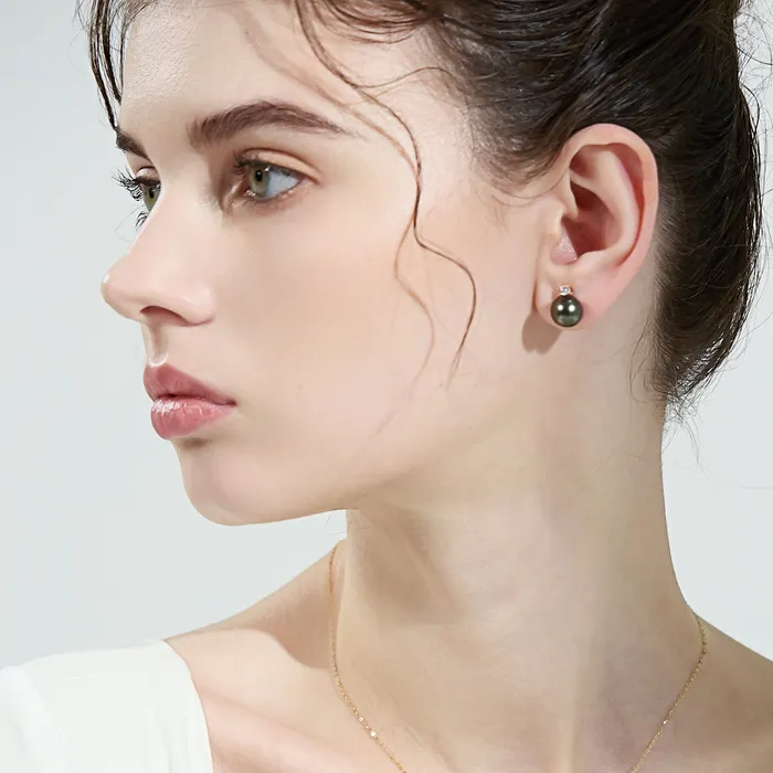 Earrings 18K Gold Tahitian Pearl Earrings KE00168 Pearly Lustre
