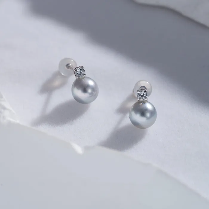 Earrings 18K Silver Blue Akoya Pearl Earrings KE00132 Pearly Lustre