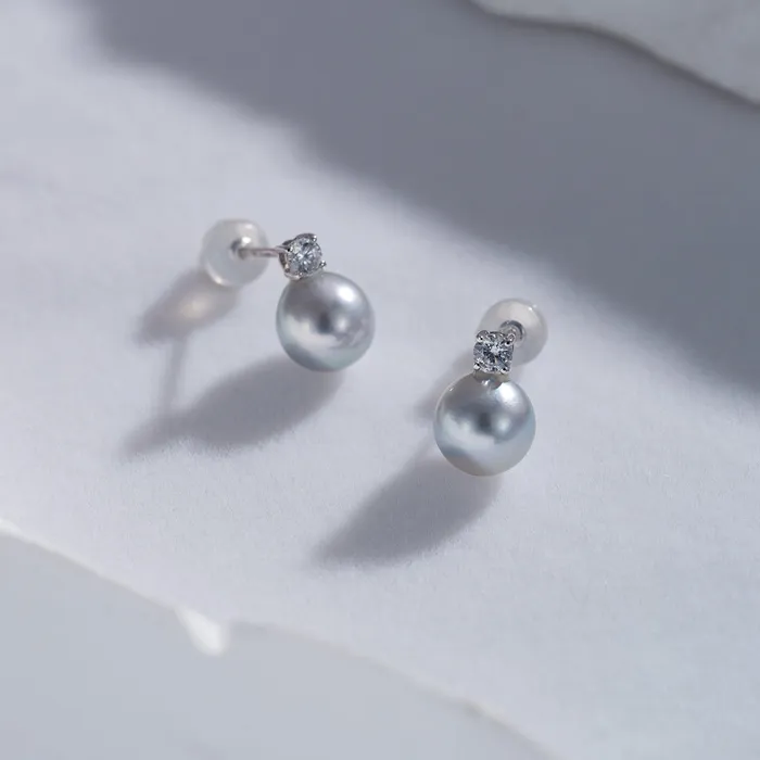 Earrings 18K Silver Blue Akoya Pearl Earrings KE00132 Pearly Lustre