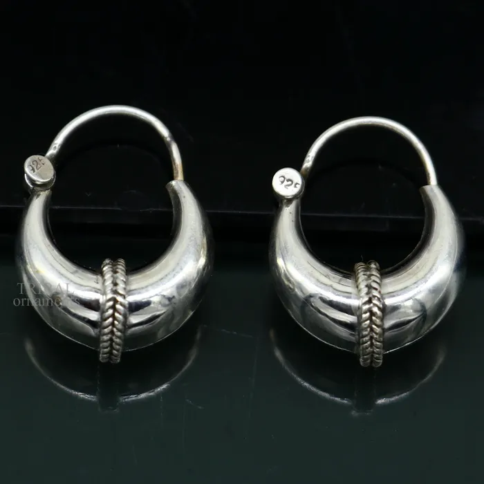 Earrings 925 sterling silver Handmade vintage ethnic style hoops earrings Kundal unisex tribal stylish unique Bali jewelry from India ear1226 TRIBAL ORNAMENTS Earrings 925 sterling silver Handmade vintage ethnic style hoops earrings Kundal unisex tribal stylish unique Bali jewelry from India ear1226 TRIBAL ORNAMENTS