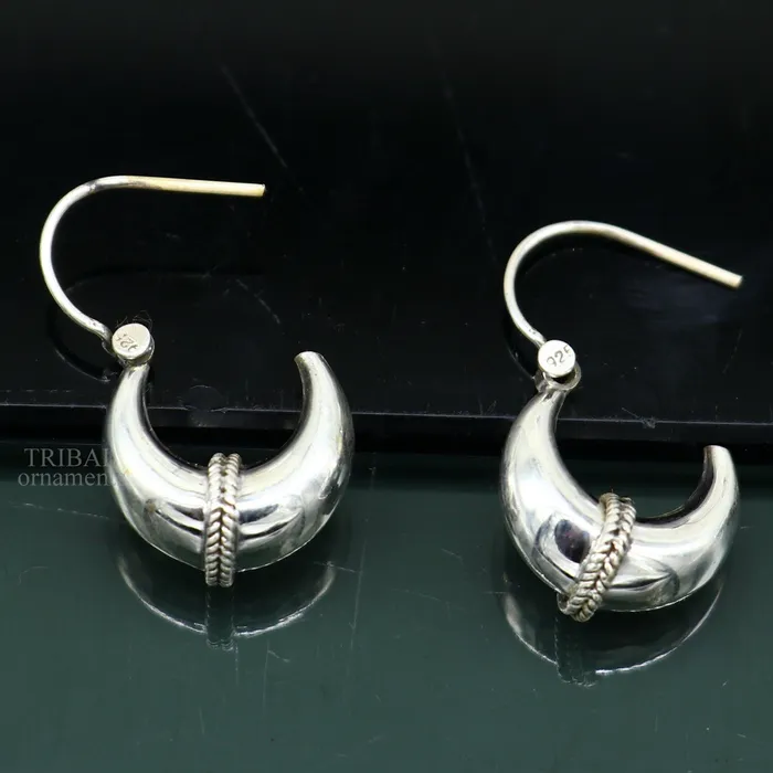 Earrings 925 sterling silver Handmade vintage ethnic style hoops earrings Kundal unisex tribal stylish unique Bali jewelry from India ear1226 TRIBAL ORNAMENTS