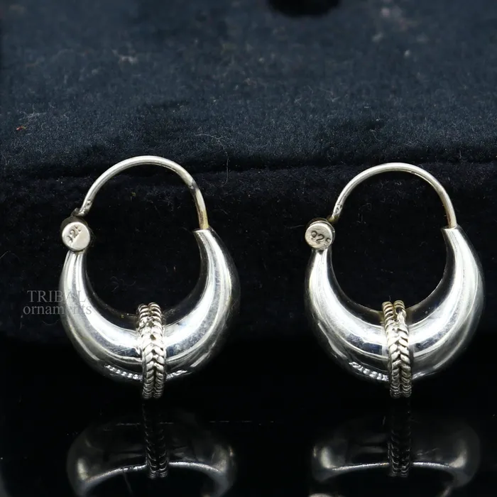 Earrings 925 sterling silver Handmade vintage ethnic style hoops earrings Kundal unisex tribal stylish unique Bali jewelry from India ear1226 TRIBAL ORNAMENTS