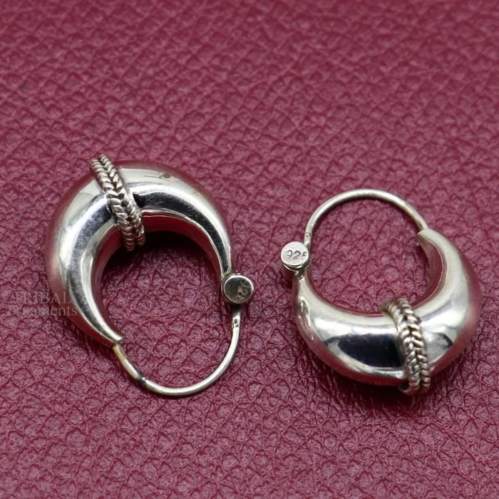 Earrings 925 sterling silver Handmade vintage ethnic style hoops earrings Kundal unisex tribal stylish unique Bali jewelry from India ear1226 TRIBAL ORNAMENTS