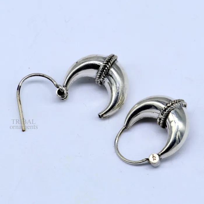 Earrings 925 sterling silver Handmade vintage ethnic style hoops earrings Kundal unisex tribal stylish unique Bali jewelry from India ear1226 TRIBAL ORNAMENTS