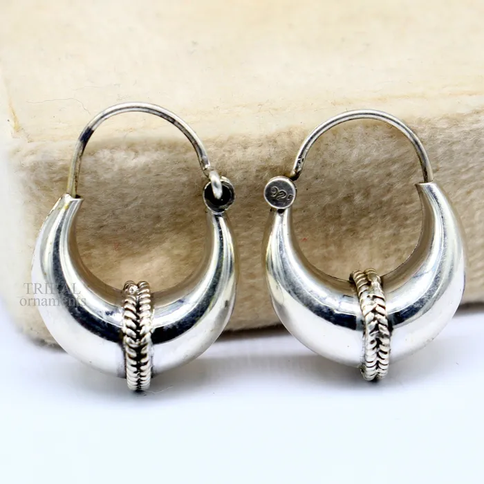 Earrings 925 sterling silver Handmade vintage ethnic style hoops earrings Kundal unisex tribal stylish unique Bali jewelry from India ear1226 TRIBAL ORNAMENTS