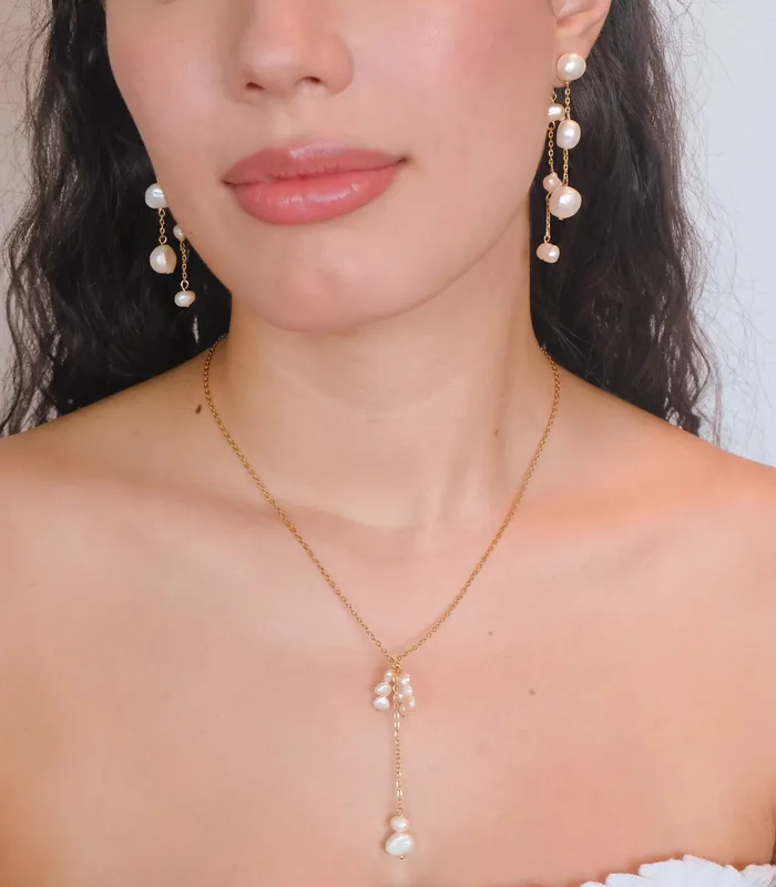 Earrings Guijo Double Drop Pearl Earrings Arete