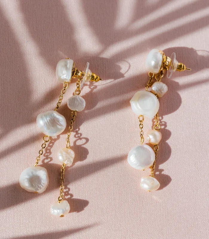 Earrings Guijo Double Drop Pearl Earrings Arete